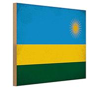 Plaque en bois | Drapeau du Rwanda | Décoration | 40 cm x 30 cm