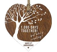 Plaque en bois en forme de cœur pour 3ème anniversaire de mariage, souvenir en bois foncé, pour célébrer un anniversaire de mariage, épouse, mari, petit ami, petite amie, maman ou papa, plaque avec