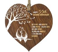Plaque en bois en forme de cœur pour 55e anniversaire de mariage, souvenir en bois foncé, pour célébrer un anniversaire de mariage, épouse, mari, petit ami, petite amie, plaque avec citations, cadeaux