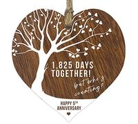 Plaque en bois en forme de cœur pour 5e anniversaire de mariage, souvenir de célébration d'un anniversaire de mariage, épouse, mari, petit ami, petite amie, maman ou papa, plaque avec citations cadeaux des enfants