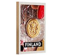 Plaque en bois - Finlande - Biscuits de rennes - Nostalgie - 12 cm x 18 cm