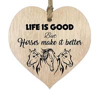 Plaque en bois forme de cœur avec inscription « Life is Good But Horses Make it Better », cadeaus ou garçons, cadeau les amateurs chevaux, Noël, anniversaire, Saint-Valentin, fête des mères, pères