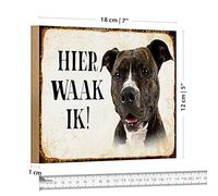 Plaque en bois - Hier Waak Ik! - Motif chien - Look vintage - 18 cm x 12 cm