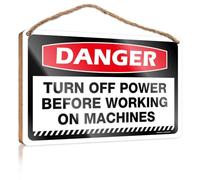Plaque en bois | Impression plate sur bois et bienvenue aux invités - Décoration de café/décoration de salle de bain rustique de ferme - Danger Turn Off Power Before Work On Machines