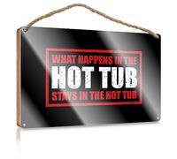 Plaque en bois | Impression plate sur bois & Please Knock - Décoration murale pour salle de bain/salle de bain, What Happens In The Hot Tub Stays In The Hot Tub