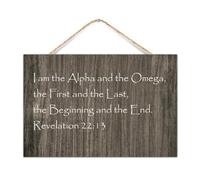 Plaque en bois inspirante « I Am The Alpha » And The Omega « The First And The Last » Décoration de maison pour porte d'entrée avec citation du verset de la Bible - Panneau en bois positif pour