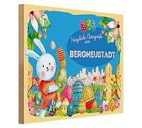 Plaque en bois joyeuse de Pâques | Salutations chaleureuses de Pâques | Design ville de Bergneustadt | 40 cm x 30 cm