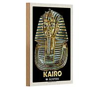 Plaque en bois | Le Caire | Égypte | Masque de mort Toutankhamon | 12 cm x 18 cm