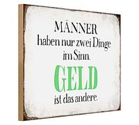 Plaque en bois « Les hommes n'ont que deux choses en tête | L'argent est l'autre » - Cadeau humoristique pour homme - Look vintage - 40 cm x 30 cm
