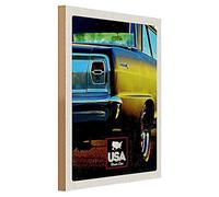 Plaque en bois - Motif USA Dream Cars - Art de voiture rétro - 30 cm x 40 cm