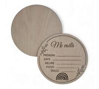 Plaque en Bois Naissance Personnalisable, Bonjour le Monde, Décoration Chambre Bébé avec Champs pour Prénom Date Heure Poids Taille (Me voilà)