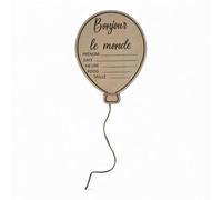 Plaque en Bois Naissance Personnalisable, Bonjour le Monde, Décoration Chambre Bébé avec Champs pour Prénom Date Heure Poids Taille (Ballon)