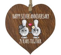 Plaque en Bois pour 25e Anniversaire de Mariage - Cadeau pour Mari et Femme - 25 Ans Ensemble - Cœur en Bois foncé - Cadeau Souvenir pour Homme et Femme