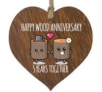 Plaque en Bois pour 5e Anniversaire de Mariage - Cadeau pour Mari et Femme - 5 Ans Ensemble - Cœur en Bois foncé pour Femme et Homme - Cadeau Souvenir