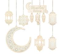 Plaque en Bois pour l'Aïd Mubarak, Creuse Ramadan Kareem Ornement de Suspension, Islam Ramadan en Bois Plaque Plaque Plaque pour Ramadan Moubarak Eid DIY Decor Fournitures (7 PCS)