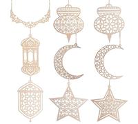 Plaque en Bois pour l'Aïd Mubarak, Creuse Ramadan Kareem Ornement de Suspension, Islam Ramadan en Bois Plaque Plaque Plaque pour Ramadan Moubarak Eid DIY Decor Fournitures (9 PCS - B)