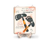Plaque en bois pour papa de construction, marteau mécanicien avec empreinte de pied pour la fête des pères, la première fête des pères, la fête des pères - Panneau en bois pour papa « We Love Building