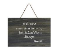Plaque en bois pour porte d'entrée, salon, cuisine avec inscription in His Mind A Man Plans His Course But The Lord Directs His Steps 16:9 15,2 x 25,4 cm