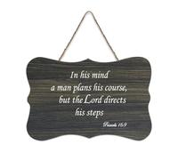Plaque en bois pour porte d'entrée, salon, cuisine avec inscription in His Mind A Man Plans His Course But The Lord Directs His Steps 16:9 15,2 x 25,4 cm