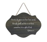 Plaque en bois pour porte d'entrée, salon, cuisine - Pour porte d'entrée, salon et cuisine - Inscription « For It Is by Grace You Have Been Saved Through Faith And This Is Not from Yourselves It Is A