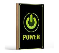 Plaque en bois « Power » avec symbole lumineux marche/arrêt | Design moderne pour le bureau et la maison | 18 cm x 12 cm