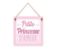 Plaque en bois - STC - Petite Princesse d'amour - 18x18cm - Rose - A suspendre