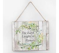 Plaque en bois « The Earth Laughs In Flower » - Décoration de chambre - Couronne traditionnelle - Panneau botanique en bois pour bureau, table et fenêtre - 25,4 x 30,5 cm