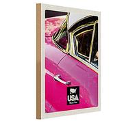 Plaque en bois - USA Dream Cars - Design rétro de voiture - Décoration murale - 30 cm x 40 cm