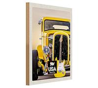 Plaque en bois USA Dream Cars - Guitare et voiture classique - 30 cm x 40 cm