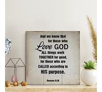 Plaque en bois vintage « And We Know That for Those Who Love God » - Décoration murale pour cuisine, chambre à coucher, salon - 25,4 x 25,4 cm