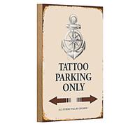 Plaque en bois vintage avec ancre - Tattoo Parking Only - Design nostalgique pour les amateurs de tatouage - 12 cm x 18 cm