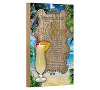 Plaque en bois vintage avec recette Pina Colada | Ingrédients authentiques pour cocktails | Décoration pour bar et cuisine | 12 cm x 18 cm