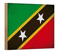 Plaque en bois vintage | Drapeau de Saint-Christophe-et-Nevis | Décoration | 18 cm x 12 cm