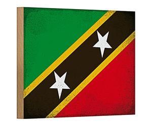 Plaque en bois vintage | Drapeau de Saint-Christophe-et-Nevis | Décoration | 18 cm x 12 cm