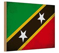 Plaque en bois vintage | Drapeau de Saint-Christophe-et-Nevis | Décoration | 20 cm x 30 cm