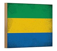 Plaque en bois vintage | Drapeau du Gabon | Décoration pour la maison | 18 cm x 12 cm