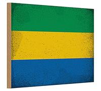 Plaque en bois vintage | Drapeau du Gabon | Décoration pour la maison | 20 cm x 30 cm