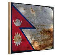 Plaque en bois vintage | Drapeau Népal | Décoration rétro | 40 cm x 30 cm