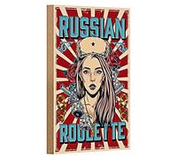 Plaque en bois vintage - Roulette russe - Plaque décorative rétro en bois pour bar et salle de jeux - 12 x 18 cm