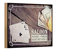 Plaque en bois vintage | Saloon | Whisky, Poker, Dancing Girls | Décoration rétro | 18 cm x 12 cm