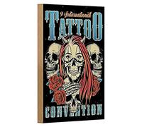 Plaque en bois vintage Tattoo Convention | Plaque décorative rétro en bois pour les amateurs de tatouage et les collectionneurs | 12 cm x 18 cm