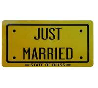 Plaque en carton Vive les mariés (recto) - Just Married (verso) - Couleur Or - Fabrication Française