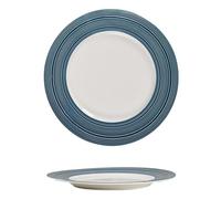 Plaque en céramique émaillée | Assiette ronde rayée de style occidental bleu de haute qualité facile à nettoyer -8,3 pouces