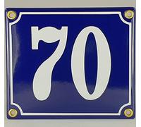 Plaque en émail avec numéro de maison 70 Bleu/blanc « Fait main »