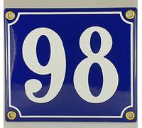 Plaque en émail avec numéro de maison 98 Bleu/blanc « Fait main »