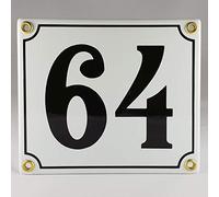 Plaque en émail numéro de maison 64 noir et blanc « Fait main »