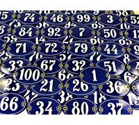 Plaque en émail ovale avec numéro de maison 1 Bleu/blanc « Fait main »