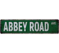 Plaque en étain « Abbey Road Street » - Décoration murale amusante et vintage - 40,6 x 10,2 cm - Décoration murale en fer pour maison, ferme, bar, café, garage, intérieur et extérieur