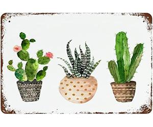 Plaque en étain antique Art de cactus Impression de cactus Impression tribale Décor tribal Art succulent Panneau mural Cactus Aquarelle Décor de jardin Impression de plante Affiche en étain occident