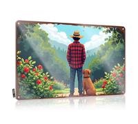 Plaque en étain avec inscription Man Cave Signs And Decor Man In Plaid Shirt With Dog Stands Amidst Lush Garden - Affiche en métal vintage amusante (20 x 30 cm)